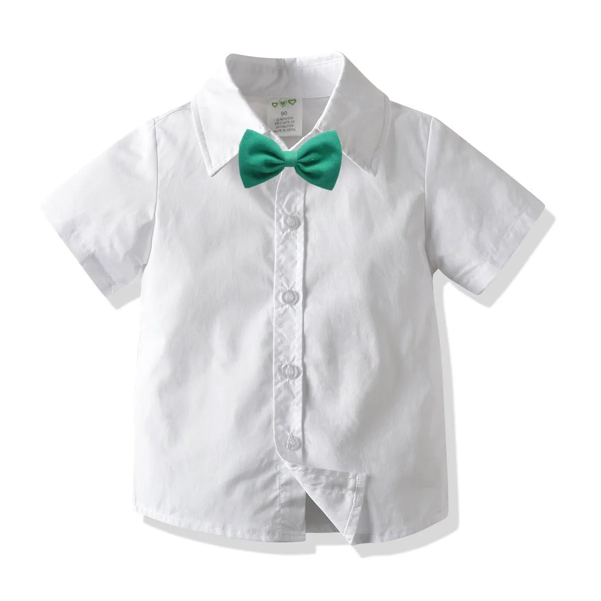 Toddler/Kid Boy White Dress Shirt with Rainbow/Green Bow Tie