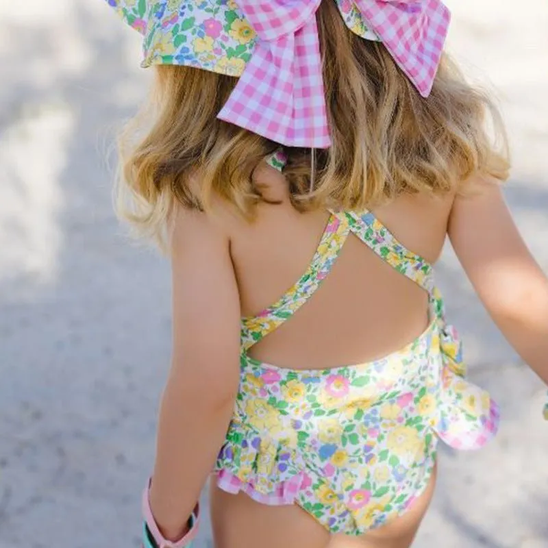 Toddler/Kid Girl Floral   Hearts Print One-Piece Swimsuit (2 Designs)