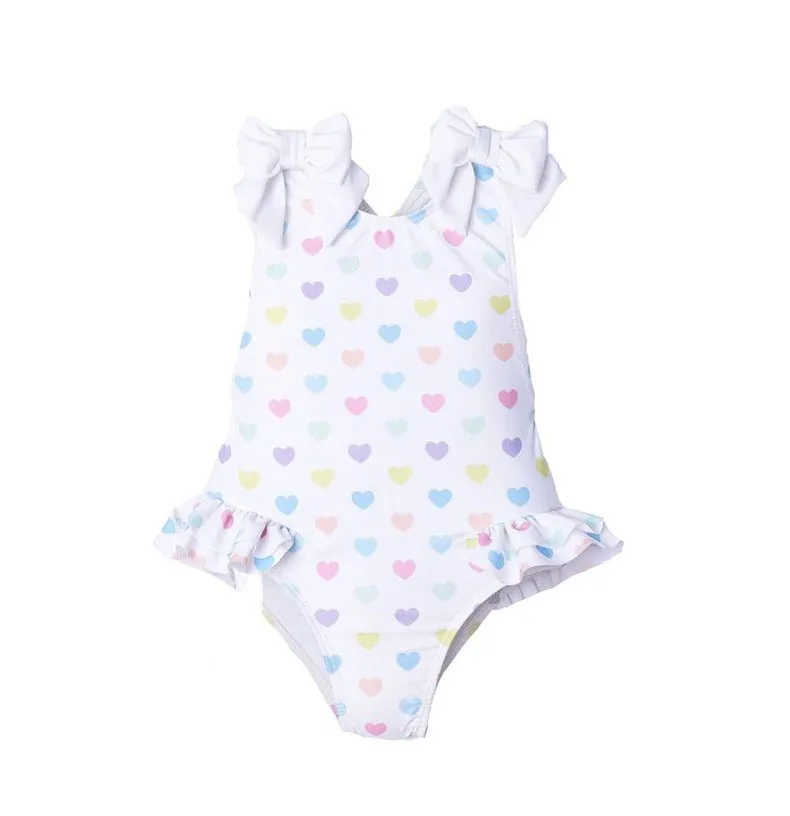 Toddler/Kid Girl Floral   Hearts Print One-Piece Swimsuit (2 Designs)