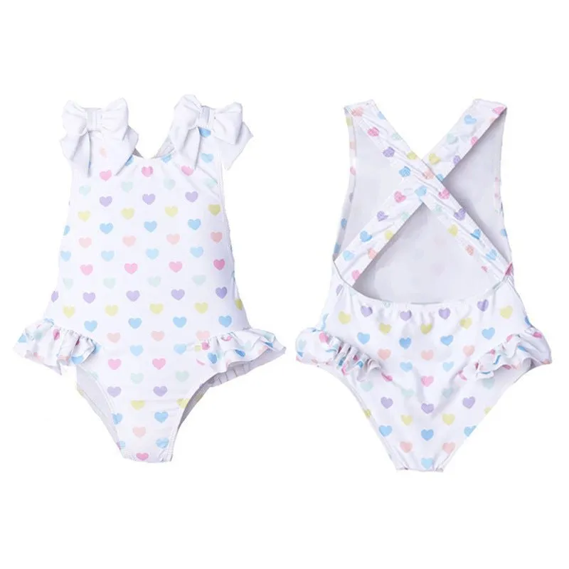 Toddler/Kid Girl Floral   Hearts Print One-Piece Swimsuit (2 Designs)