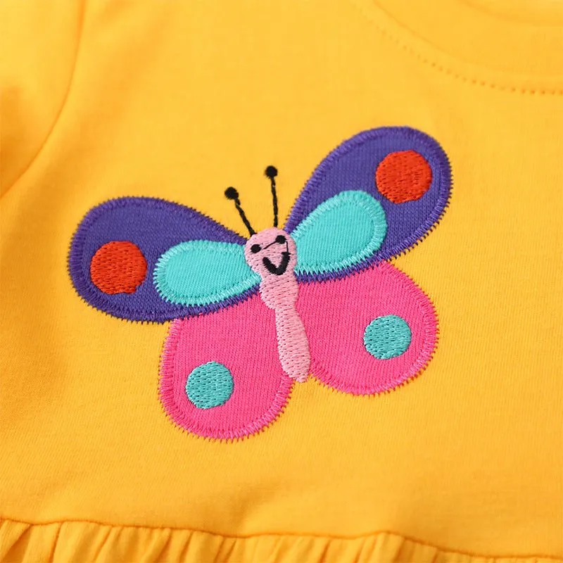 Toddler/Kid Girl's Butterfly Design Short Sleeve Yellow Dress