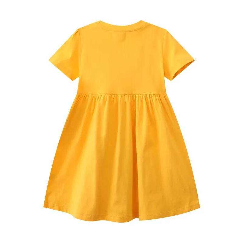 Toddler/Kid Girl's Butterfly Design Short Sleeve Yellow Dress