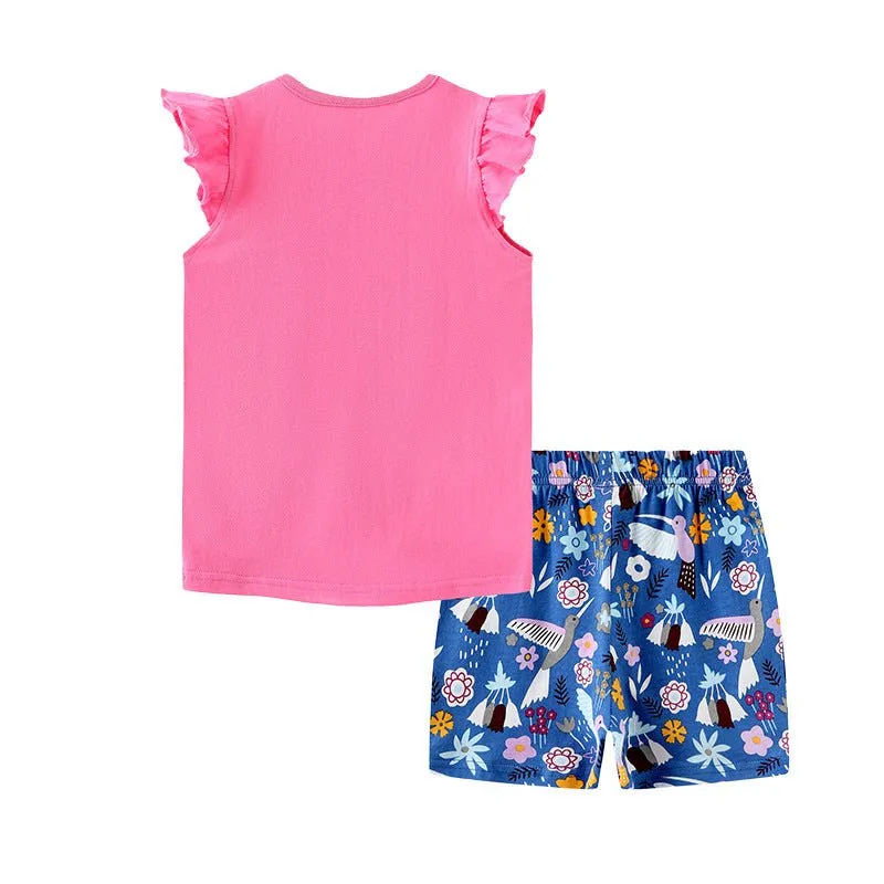 Toddler/Kid Girl's Cartoon Fox Print Design Tee with Shorts Set