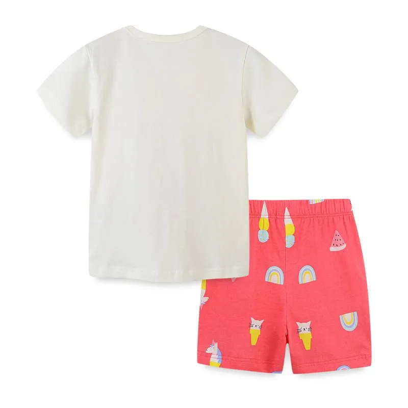 Toddler/Kid Girl's Cartoon Kitty Print Tee with Shorts Set