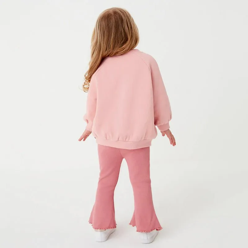 Toddler/Kid Girl's Cotton Pink Sweatshirt with Flared Leggings