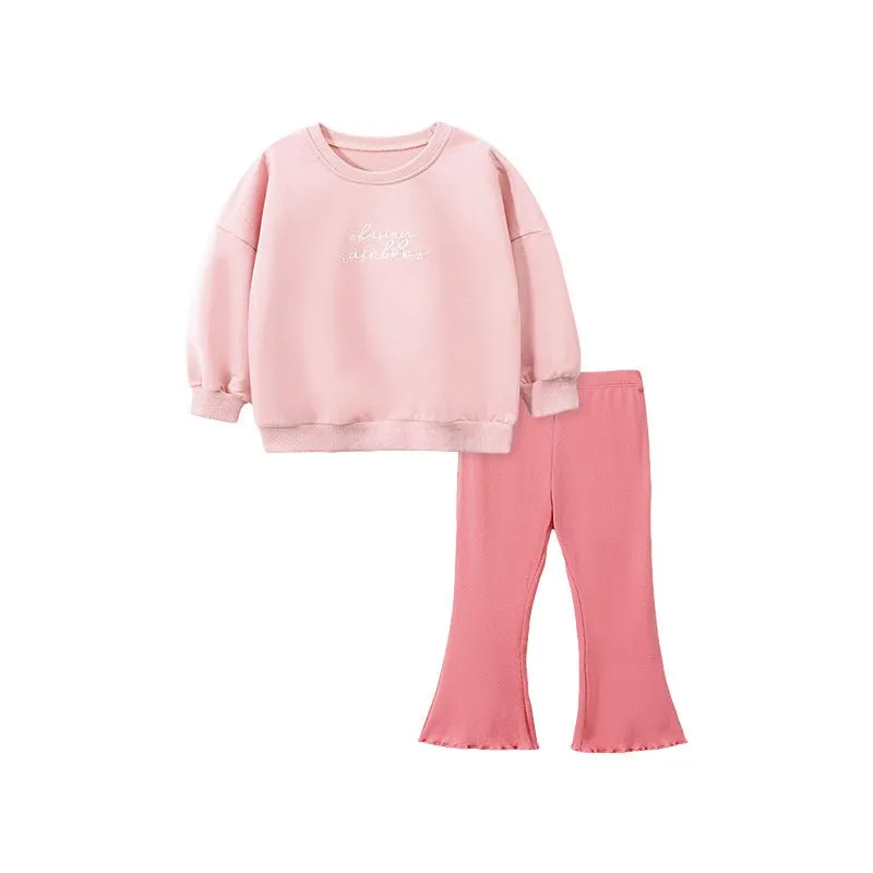 Toddler/Kid Girl's Cotton Pink Sweatshirt with Flared Leggings