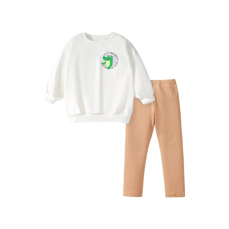 Toddler/Kid Girl's Cute Crocodile Print Design Sweatshirt with Leggings Set