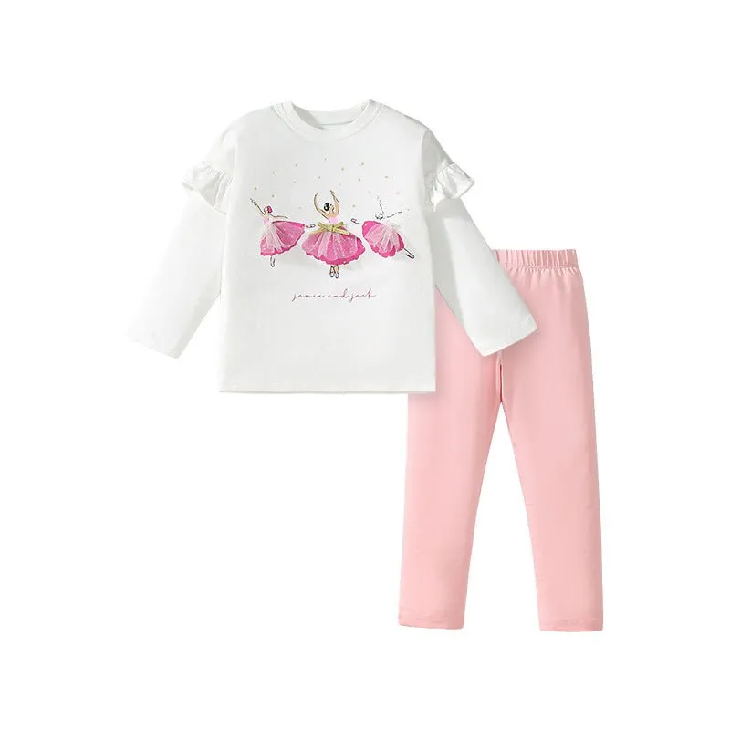 Toddler/Kid Girl's Long Sleeve Ballet Girls Print Design T-Shirt with Leggings Set