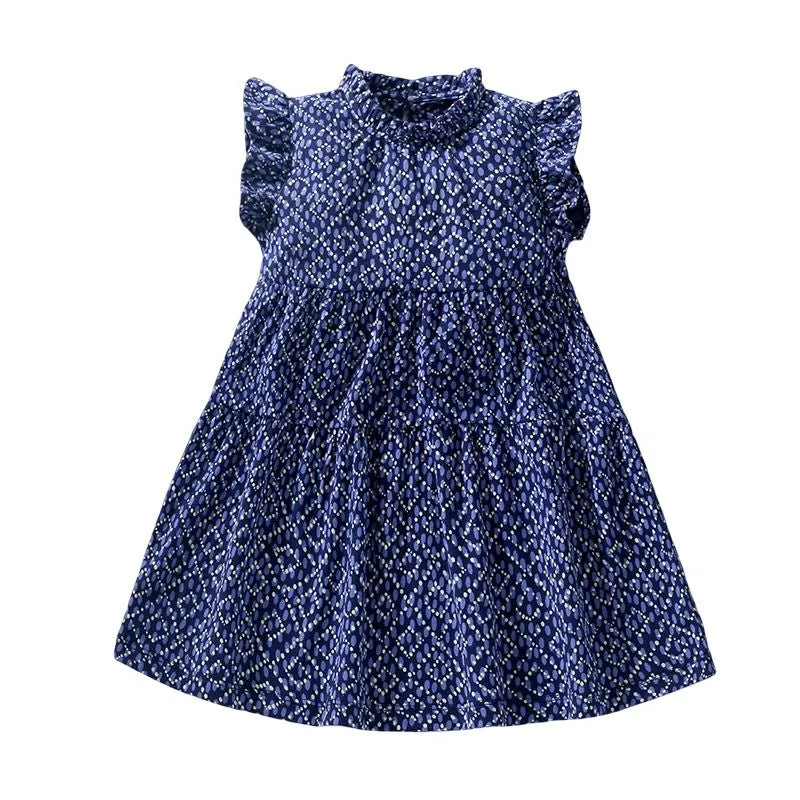 Toddler/Kid Girl's Lozenge Art Design Dark Blue Dress