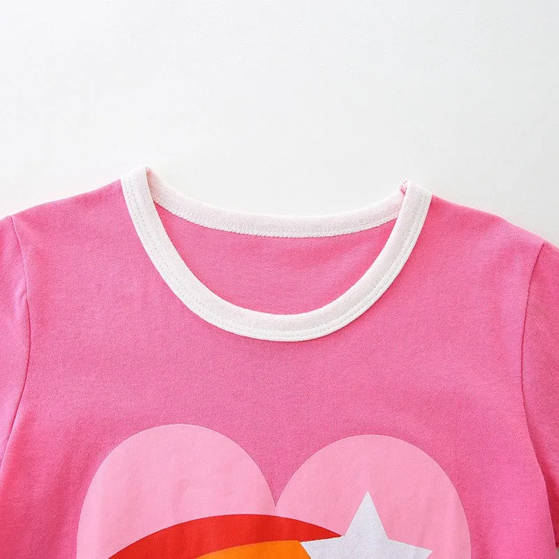 Toddler/Kid Girl's Pink Heart Design Short Sleeve Cotton Top