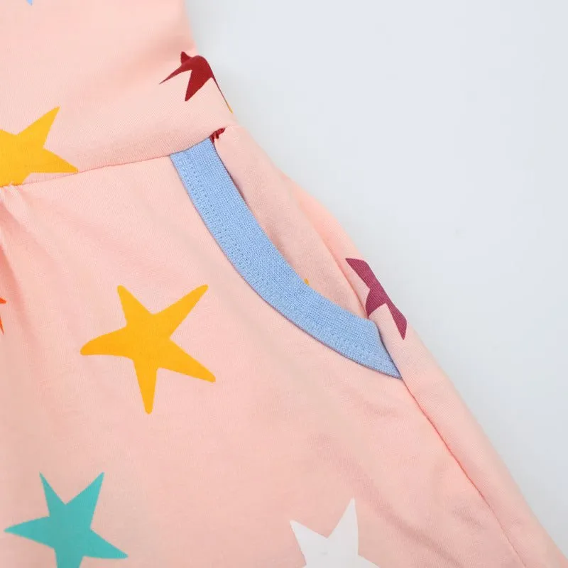 Toddler/Kid Girl's Short Sleeve Colorful Stars Print Design Pink Dress