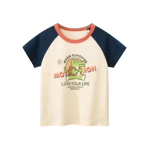 Toddler/Kid Girl's Short Sleeve Crocodile Design Cream Color T-Shirt