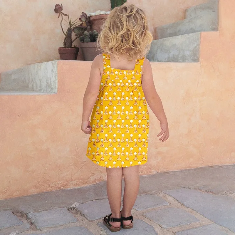 Toddler/Kid Girl's Sleeveless Cartoon Giraffes Print Design Yellow Dress