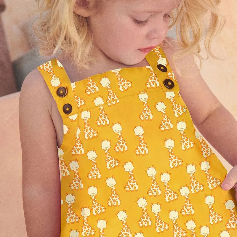 Toddler/Kid Girl's Sleeveless Cartoon Giraffes Print Design Yellow Dress