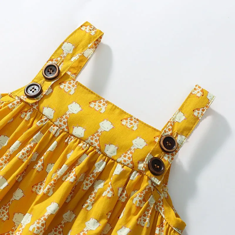 Toddler/Kid Girl's Sleeveless Cartoon Giraffes Print Design Yellow Dress