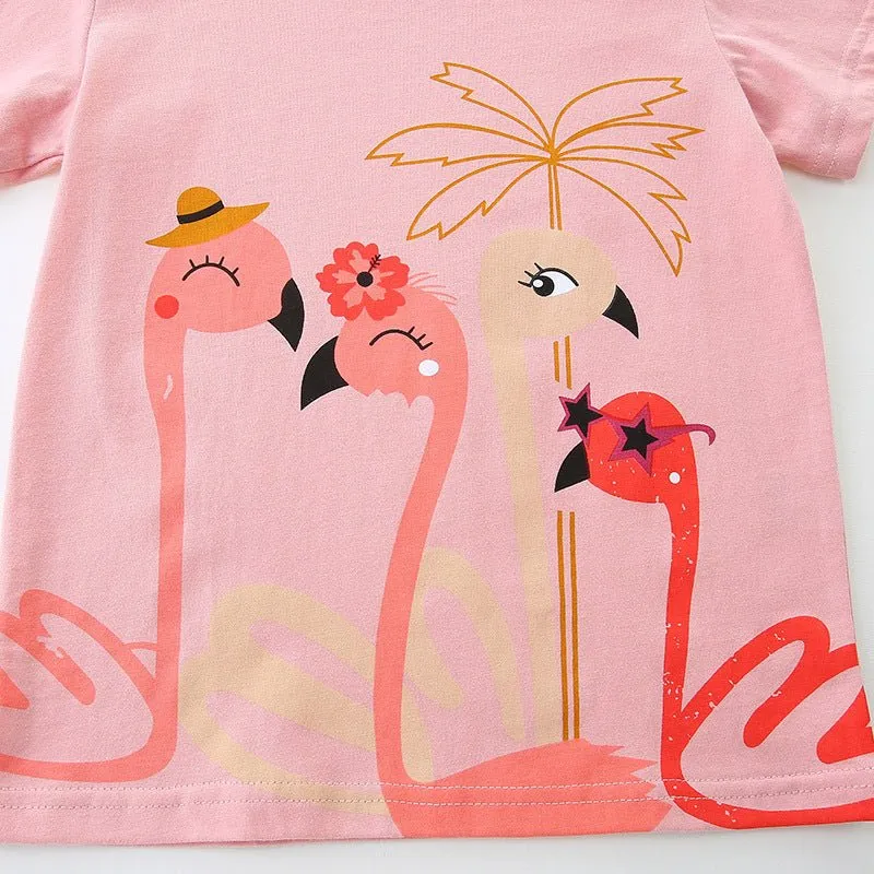 Toddler/Kid Girl's Swan Print Pink Top with Shorts Set