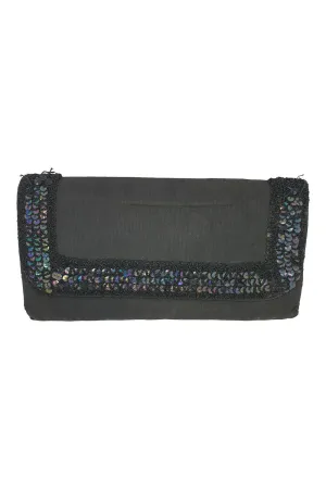 UNLABELLED VINTAGE black sequin decorated clutch purse (M)