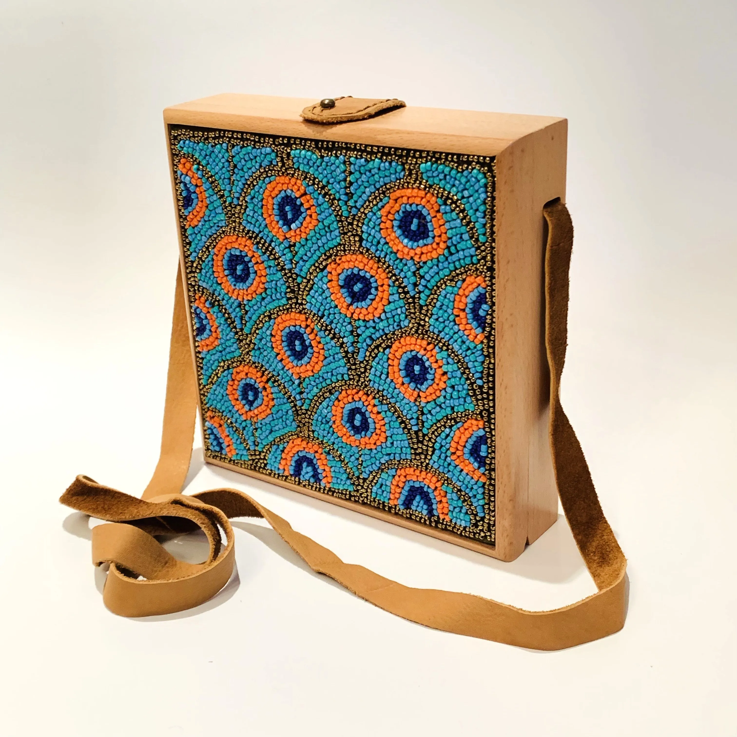 Wood Clutch with French Loom Beads