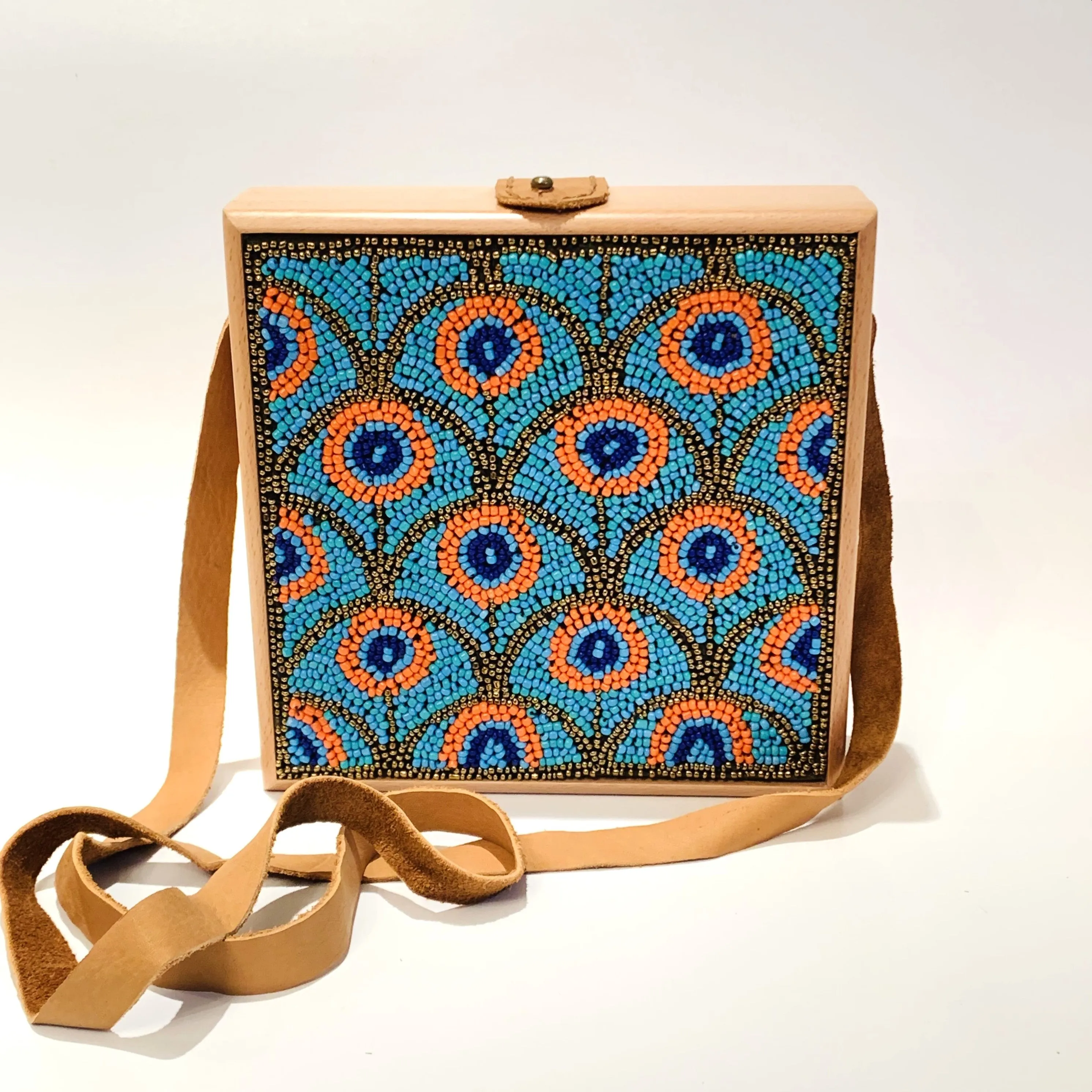 Wood Clutch with French Loom Beads