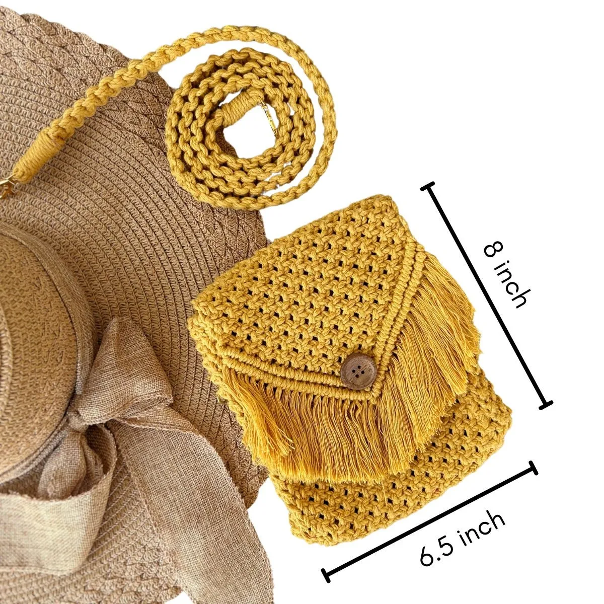 Yellow Macrame Mobile Sling Bag